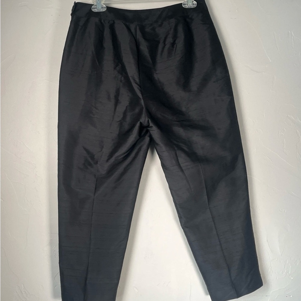 Hugo Buscati 100% Silk Black Pleated Cropped Tapered Dress Pants 12 Quiet Luxury - Picture 3 of 8